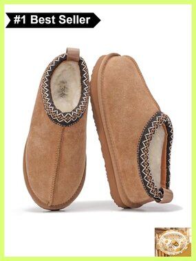 Genuine Leather Shearling Slippers Womens House Shoes